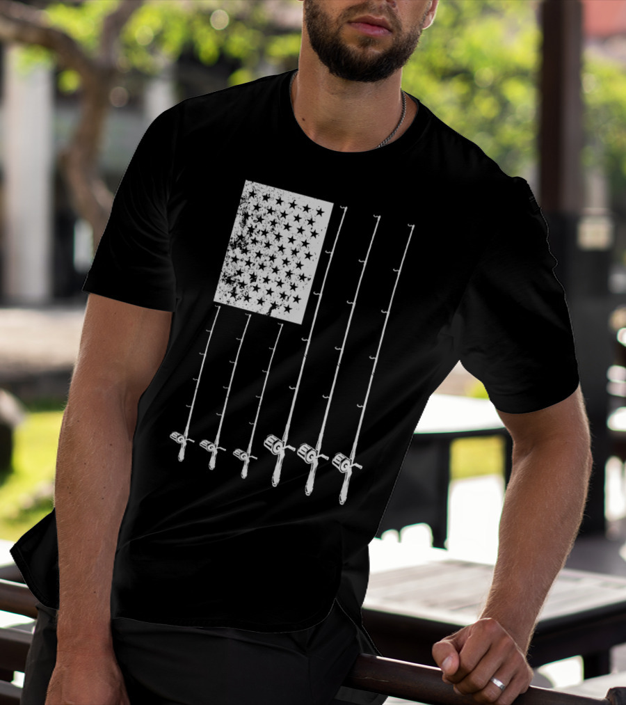 Fishing Rods American Flag Stars T-Shirt