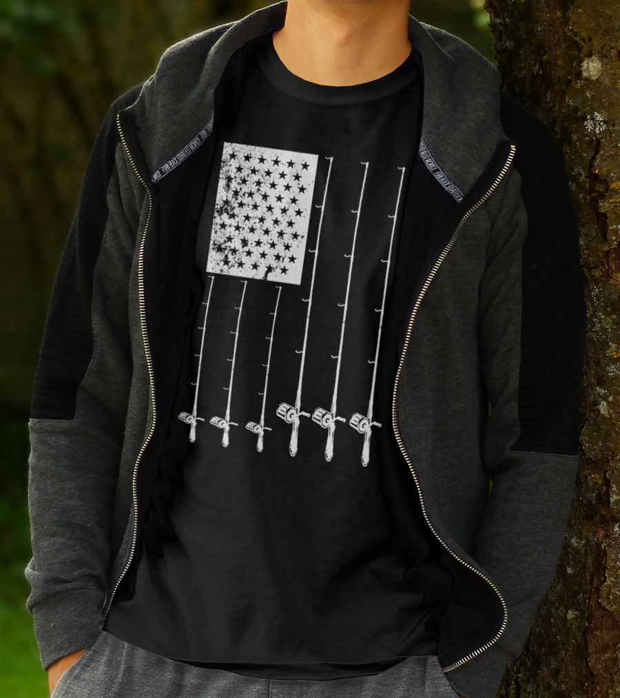 Fishing Rods American Flag Stars T-Shirt