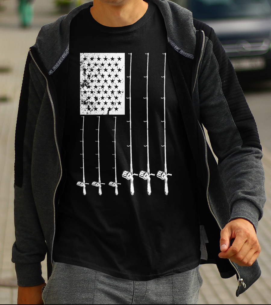 Fishing Rods American Flag Stars T-Shirt