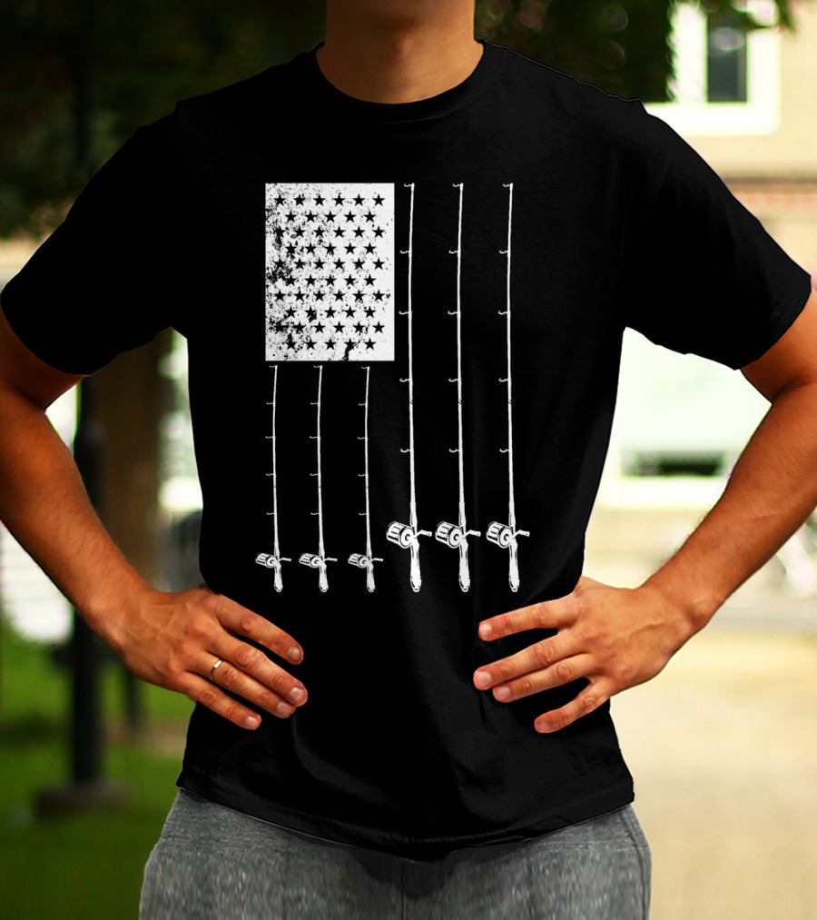 Fishing Rods American Flag Stars T-Shirt