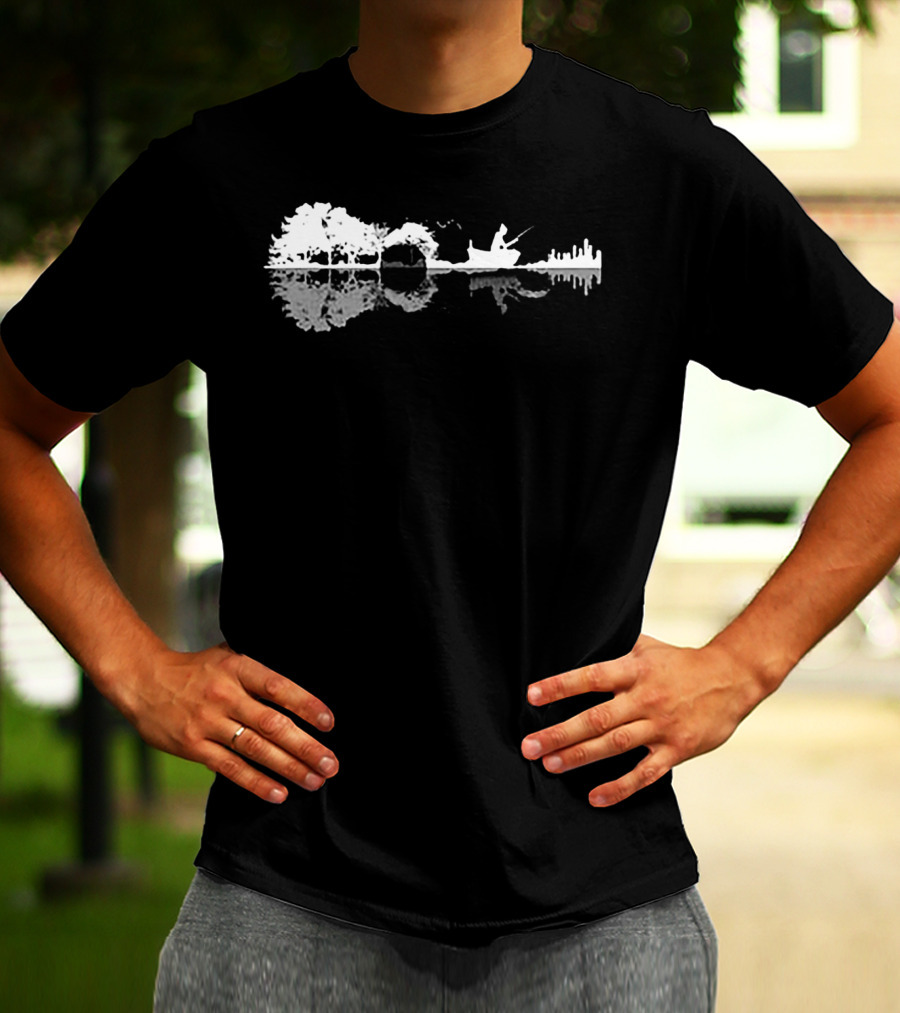 Fishing Shadow Guitar Reflection Scene T-Shirt