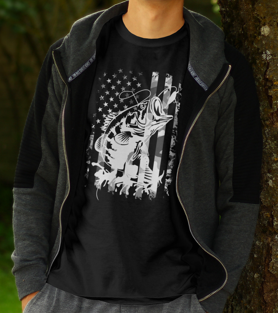 USA Flag Camouflage Bass Fishing T-Shirt