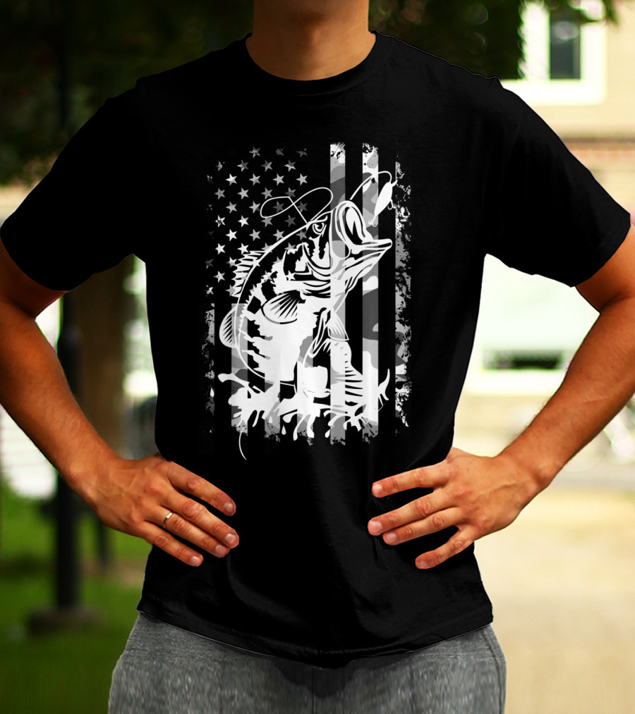 USA Flag Camouflage Bass Fishing T-Shirt