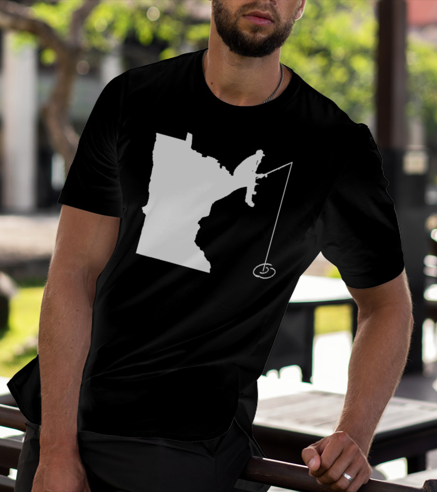 Minnesota Fisherman Fishing Silhouette In State Outline T-Shirt