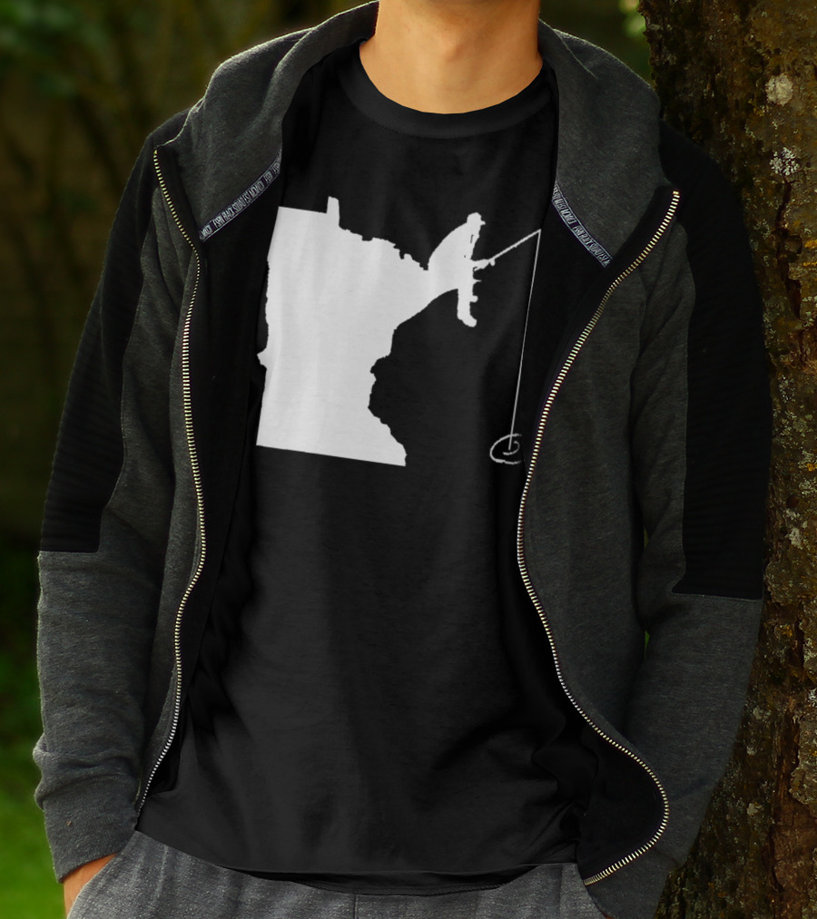 Minnesota Fisherman Fishing Silhouette In State Outline T-Shirt