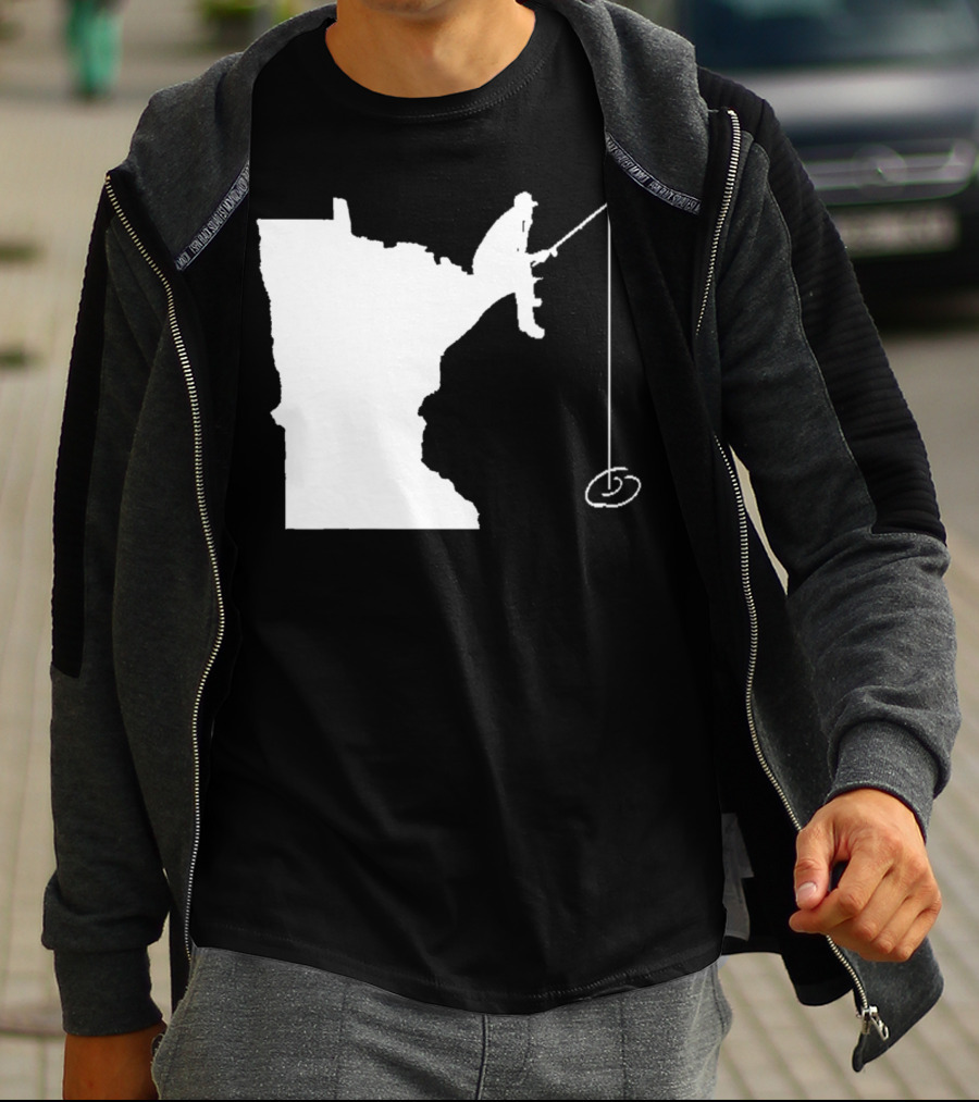 Minnesota Fisherman Fishing Silhouette In State Outline T-Shirt