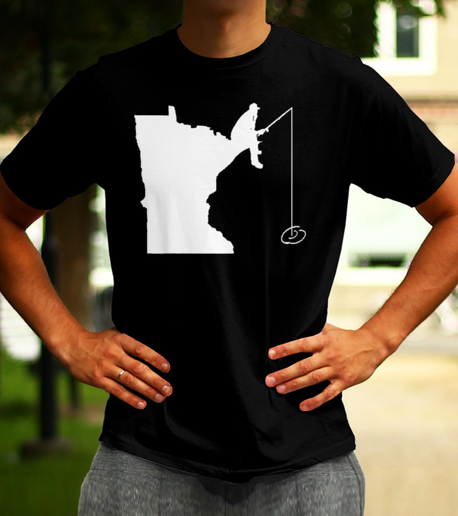 Minnesota Fisherman Fishing Silhouette In State Outline T-Shirt