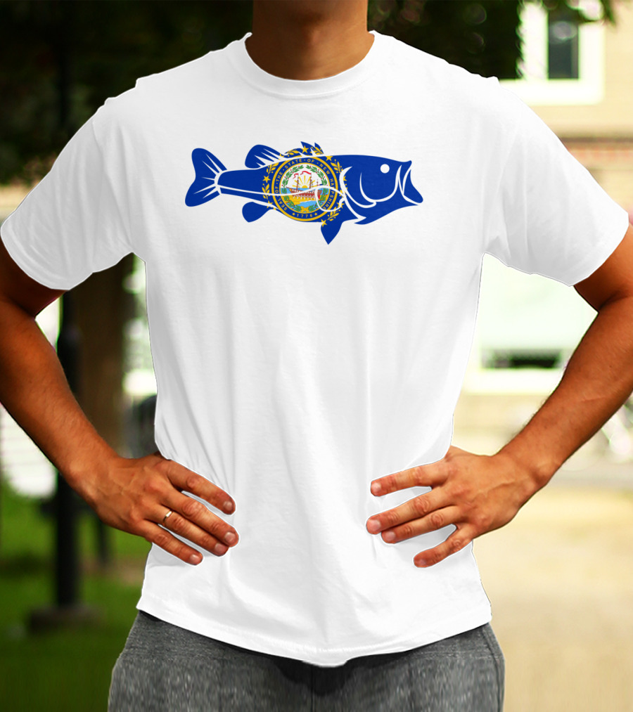 New Hampshire Large Mouth Bass Freshwater Dock Fishing State Seal Integration T-Shirt