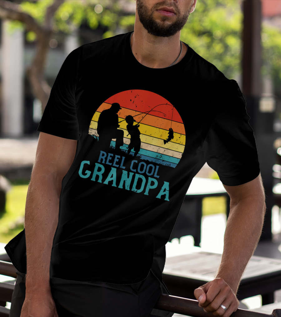 Reel Cool Grandpa Fishing Sunset T-Shirt