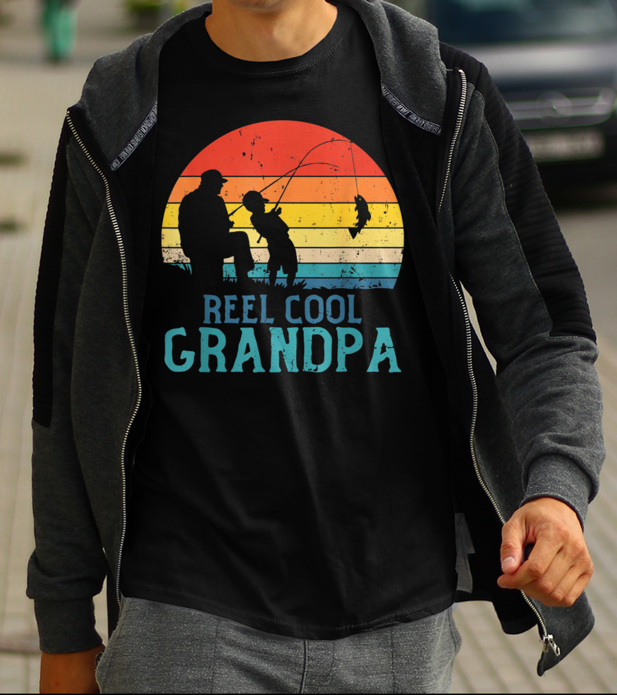 Reel Cool Grandpa Fishing Sunset T-Shirt