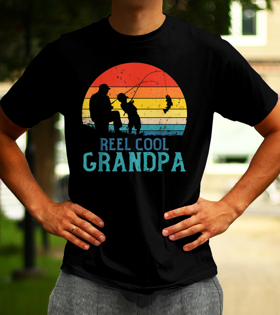 Reel Cool Grandpa Fishing Sunset T-Shirt