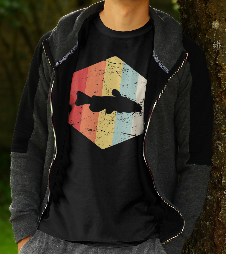 Retro Vintage Catfish Fresh Water Fish Fishing Stripes T-Shirt