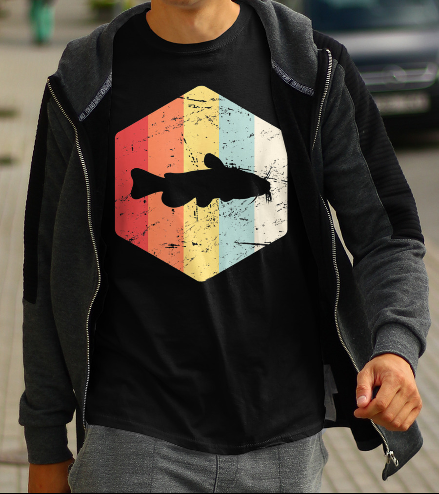 Retro Vintage Catfish Fresh Water Fish Fishing Stripes T-Shirt