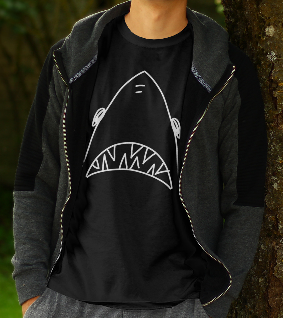 Shark Head Bite Funny Scary Drawing For Fishing Lovers T-Shirt
