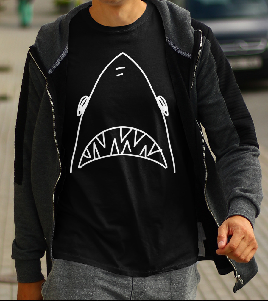 Shark Head Bite Funny Scary Drawing For Fishing Lovers T-Shirt