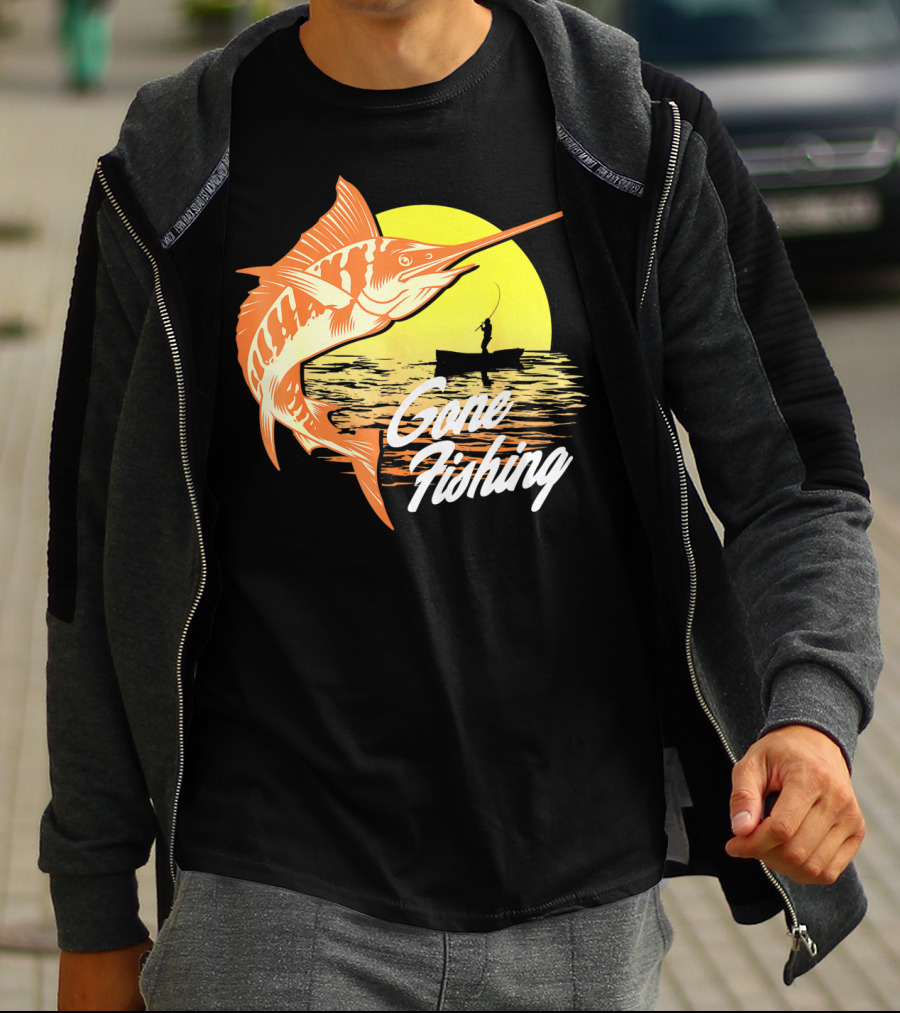 Gone Fishing Swordfish Sunrise Fishing Scene T-Shirt