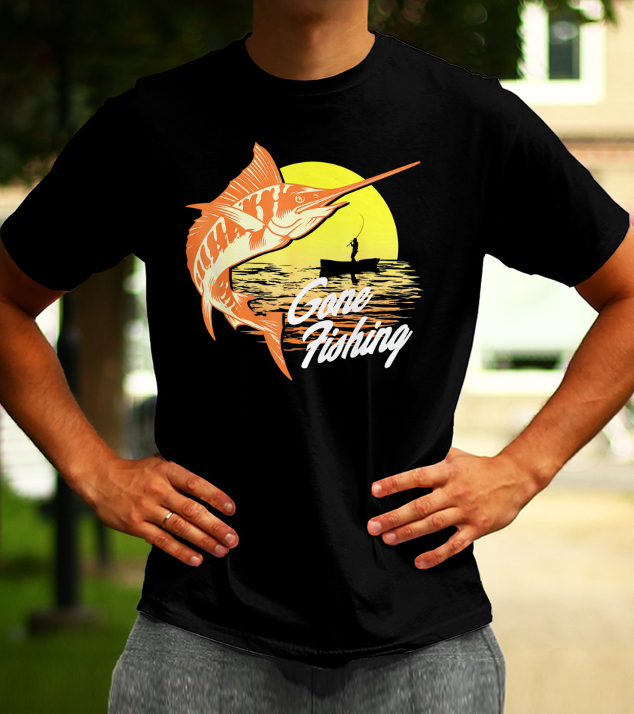 Gone Fishing Swordfish Sunrise Fishing Scene T-Shirt