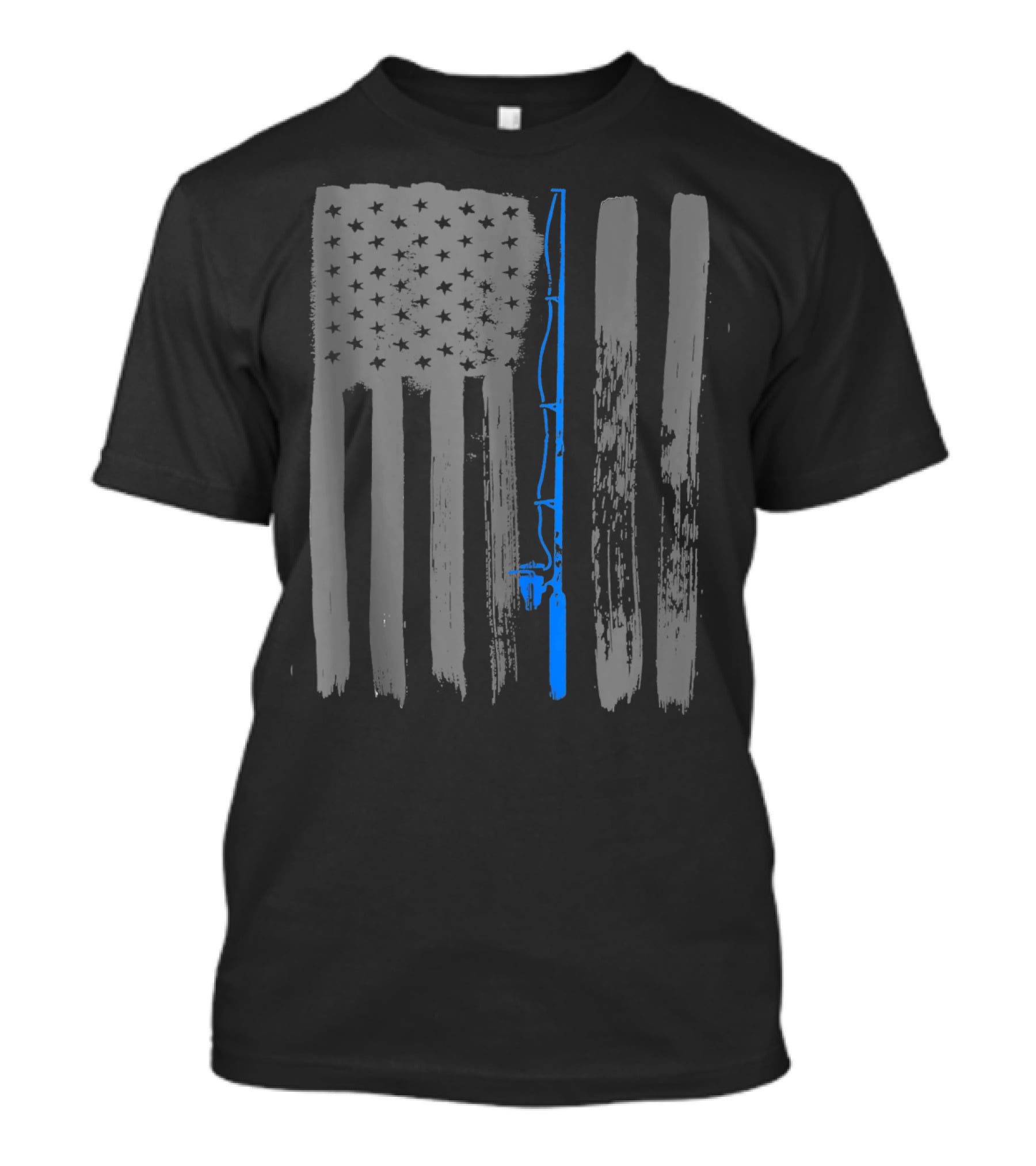 Vintage American Flag Fishing Pole Blue Line T-Shirt