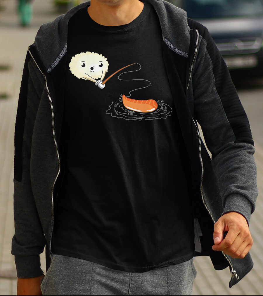 Kawaii Sushi Fishing Cute Japanese Food Lover Fishing Lover Playful Salmon Anime T-Shirt