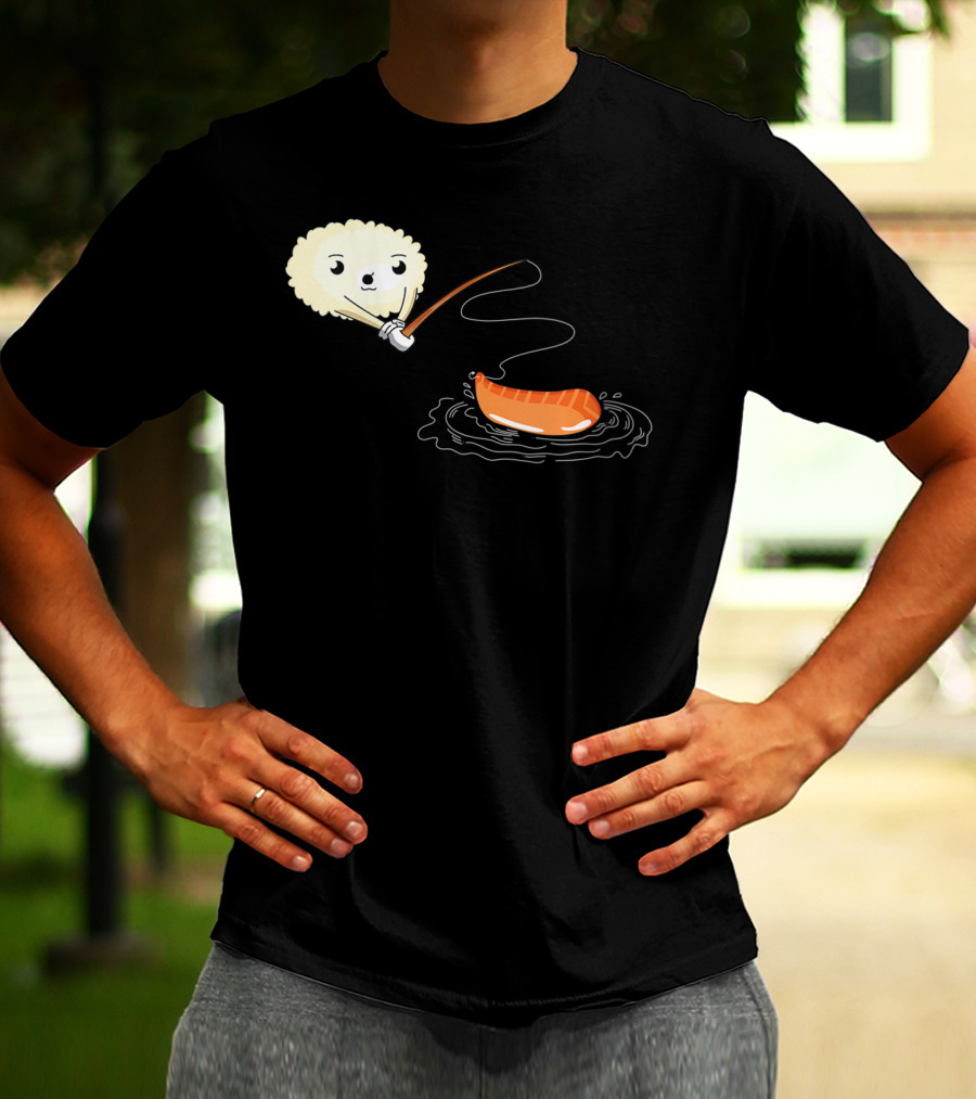 Kawaii Sushi Fishing Cute Japanese Food Lover Fishing Lover Playful Salmon Anime T-Shirt