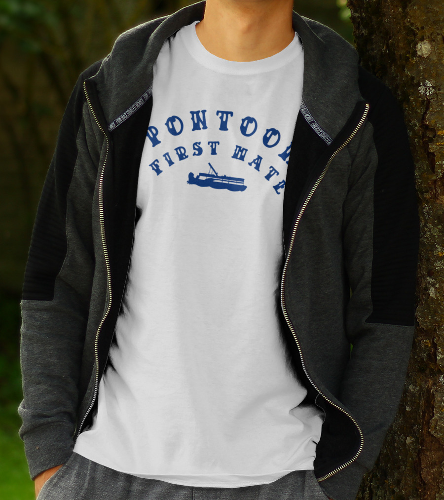 Pontoon First Mate Funny Lake Boat Sailing Fishing 2 Blue T-Shirt