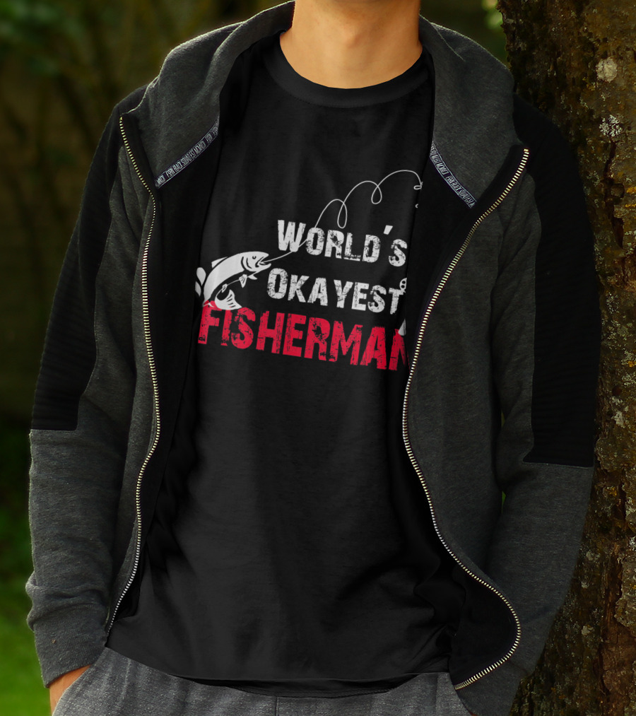 World's Okayest Fisherman Fishing Rod And Fish T-Shirt