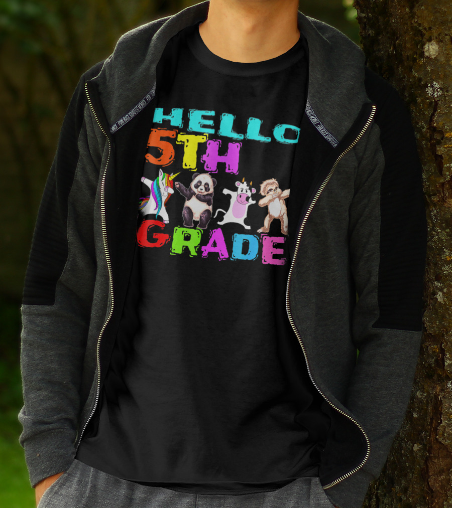 Hello 5th Grade Unicorn Panda Cow Sloth Team First Day T-Shirt