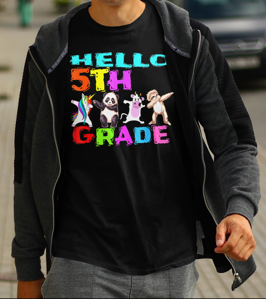 Hello 5th Grade Unicorn Panda Cow Sloth Team First Day T-Shirt