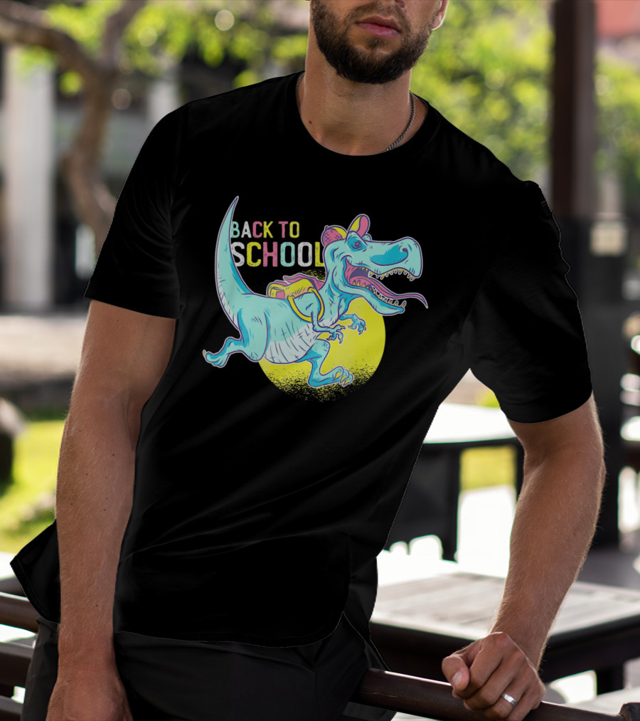 Back To School T-Rex Dinosaur With Backpack And Cap T-Shirt