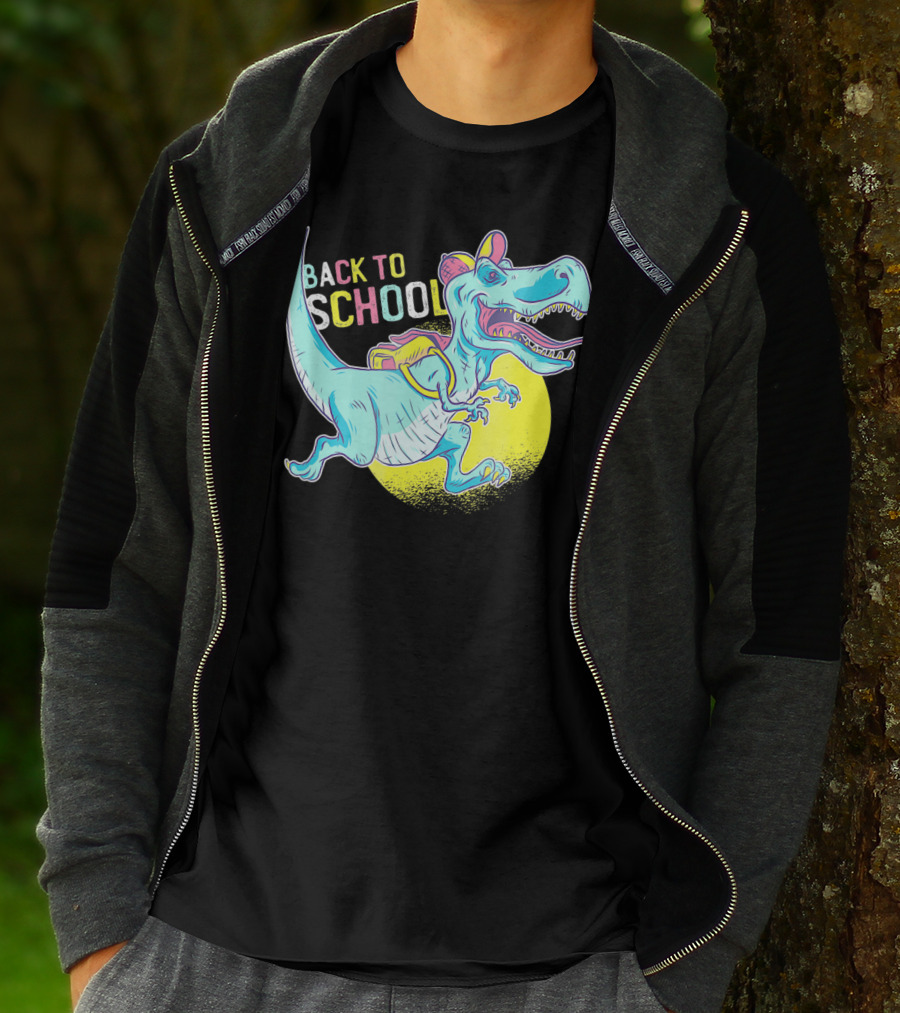 Back To School T-Rex Dinosaur With Backpack And Cap T-Shirt