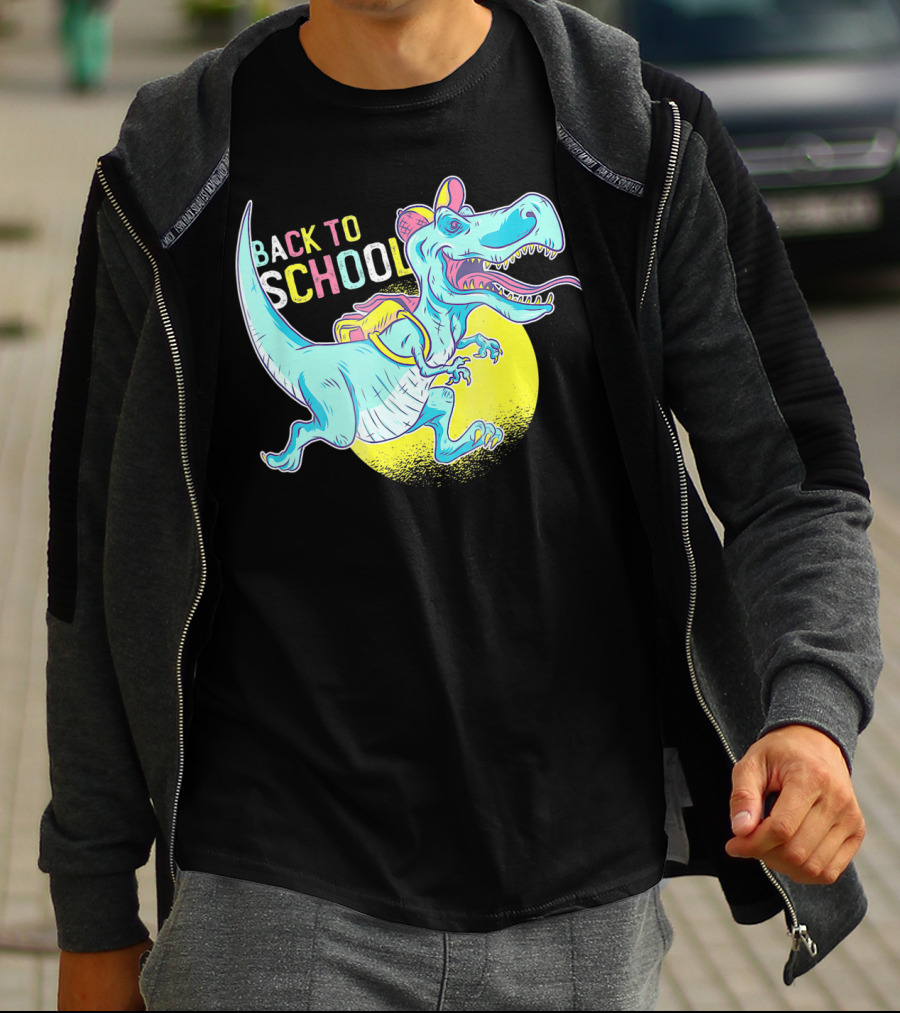Back To School T-Rex Dinosaur With Backpack And Cap T-Shirt