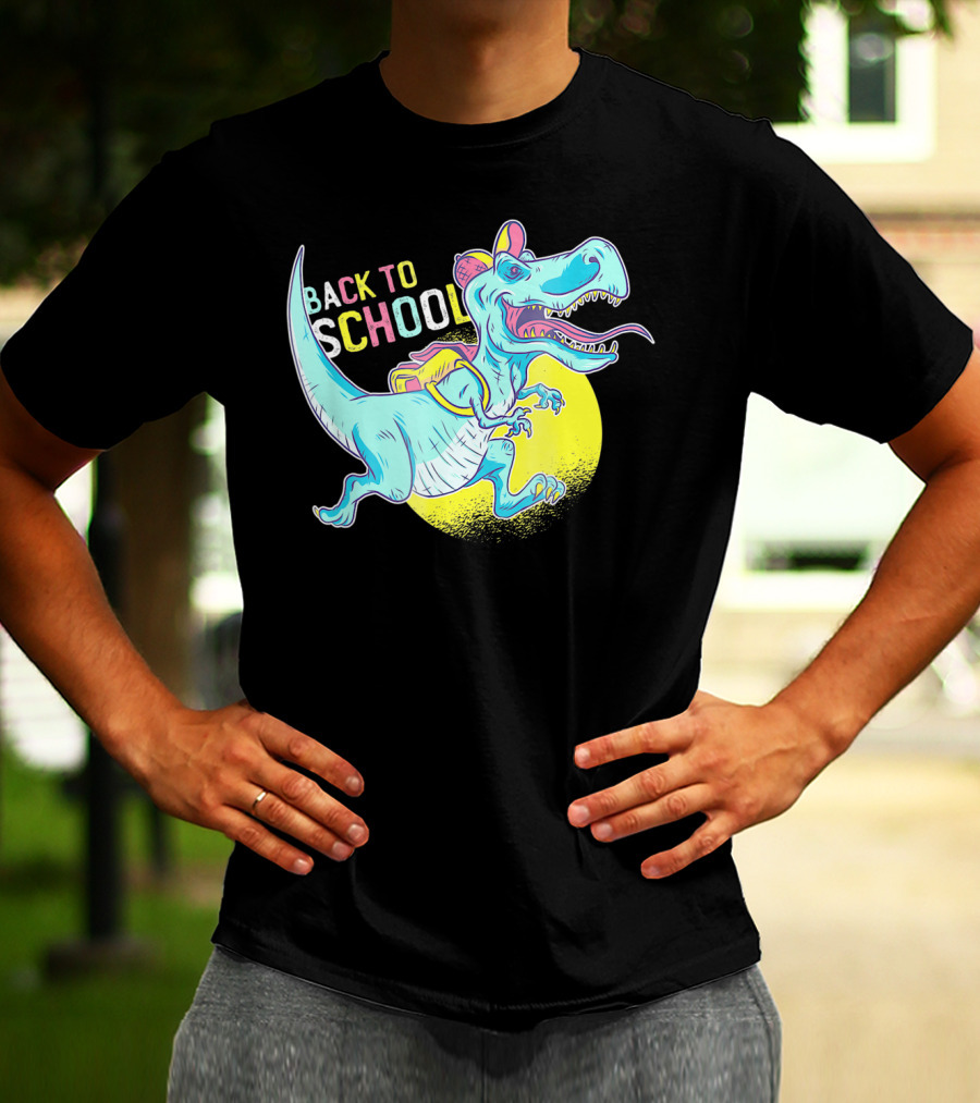 Back To School T-Rex Dinosaur With Backpack And Cap T-Shirt