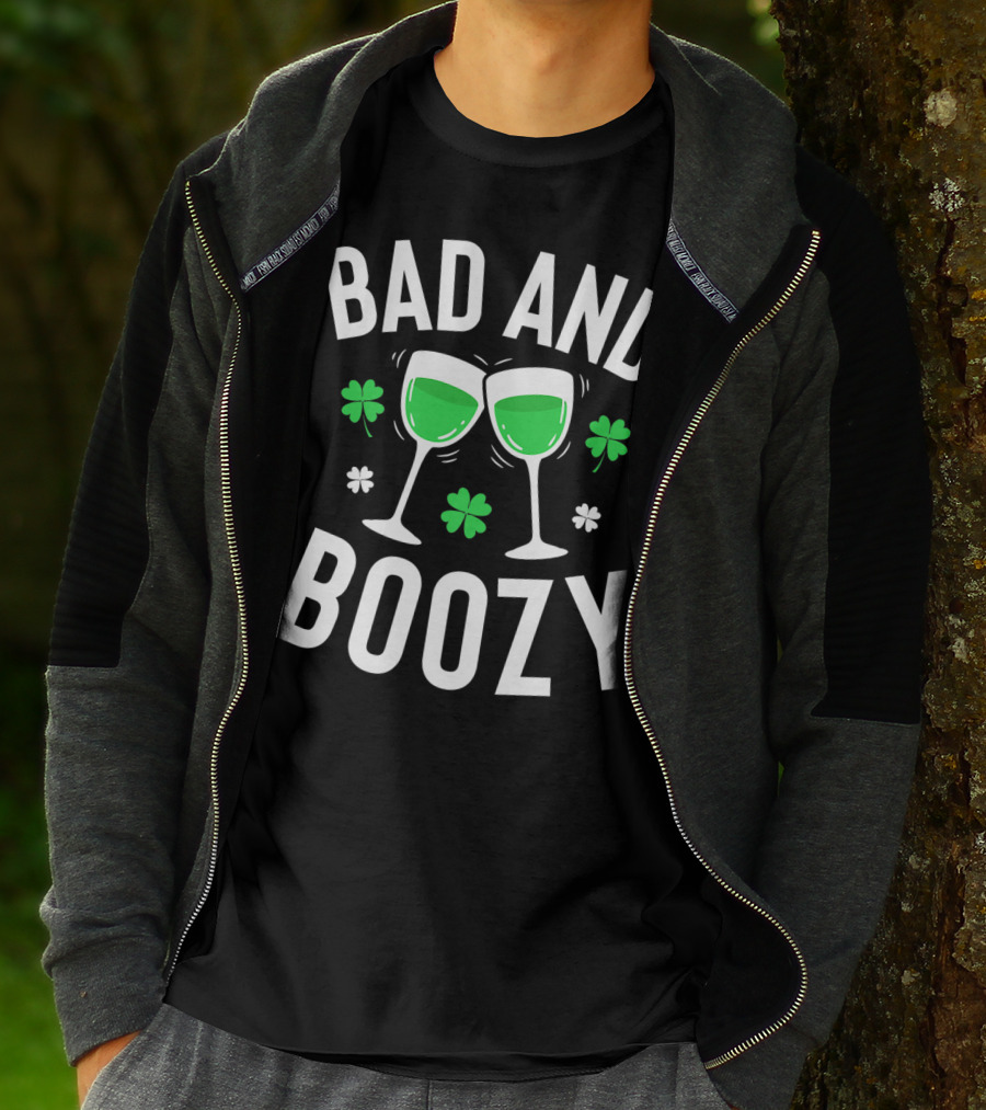 Bad And Boozy St Patricks Day Clover Toasting Glasses T-Shirt