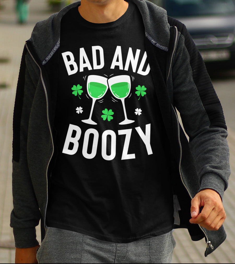 Bad And Boozy St Patricks Day Clover Toasting Glasses T-Shirt