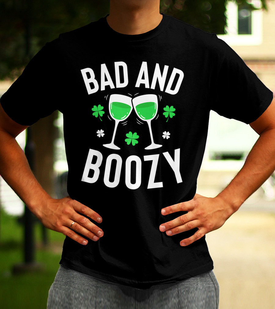 Bad And Boozy St Patricks Day Clover Toasting Glasses T-Shirt