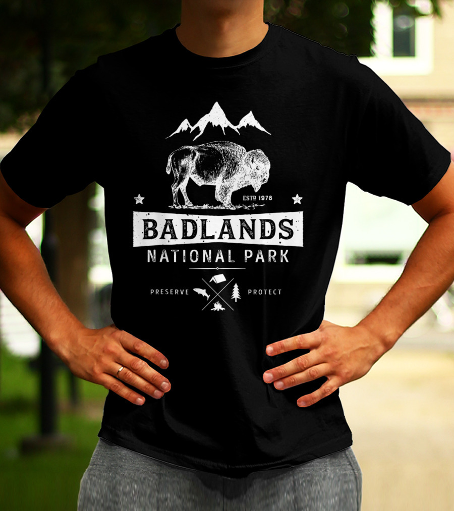 Badlands National Park Vintage Buffalo Bison South Dakota Estp 1978 Preserve Protect T-Shirt