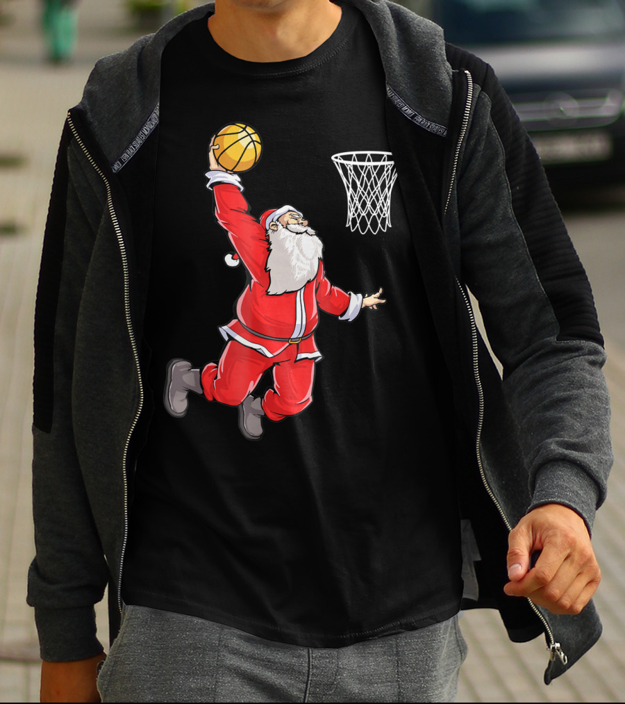 Basketball Santa Christmas Dunking Sports Fun T-Shirt