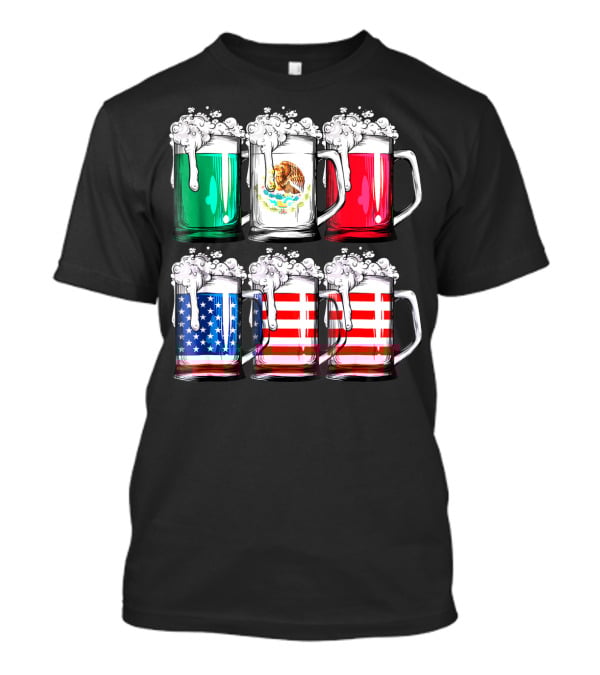Beer Mugs Mexican American Flags Cinco De Mayo T-Shirt