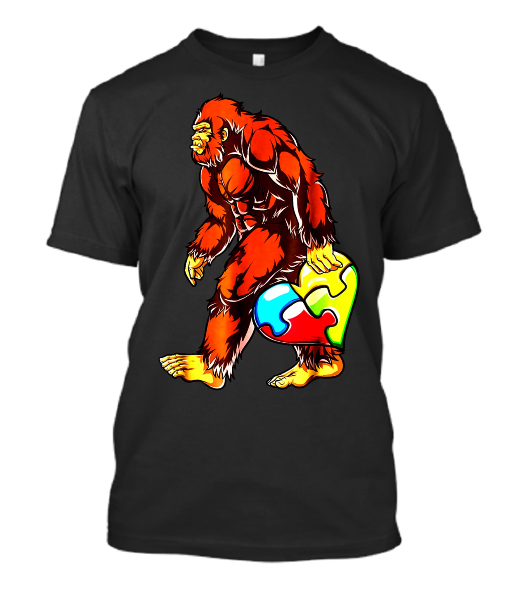 Bigfoot Holding Heart-Shaped Puzzle Piece For Autism Awareness T-Shirt