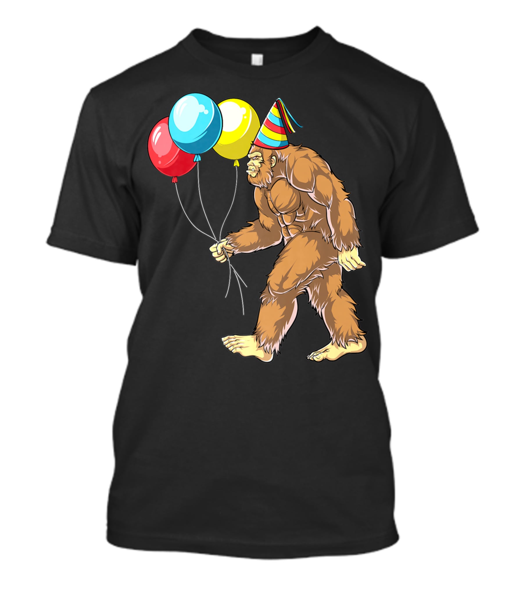 Bigfoot It's My Birthday Kids Boys Sasquatch Party With Balloons And Party Hat T-Shirt