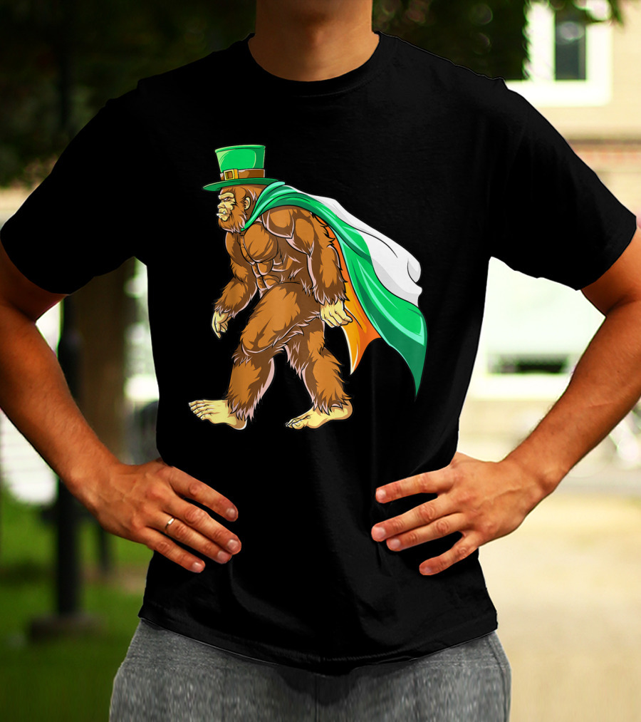 Bigfoot St Patricks Day Boys Leprechaun Irish Flag Sasquatch T-Shirt