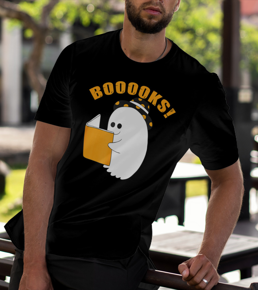 Booooks Cute Ghost Halloween Library Reading Books T-Shirt