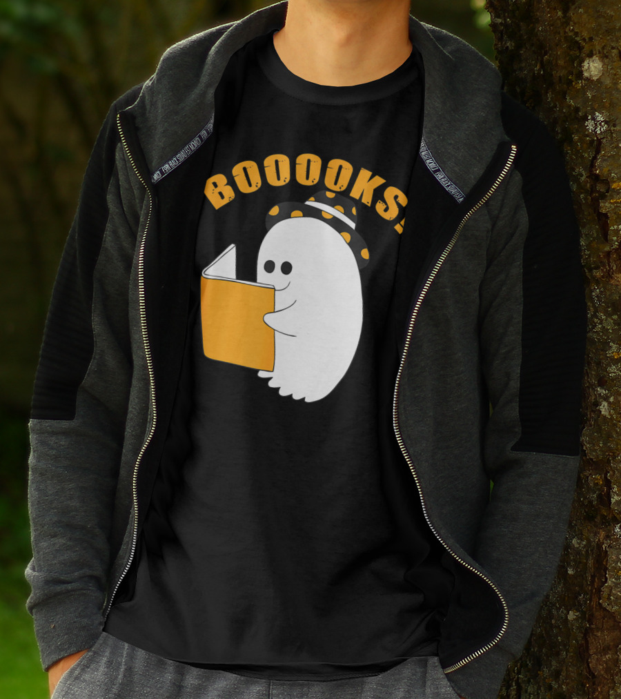 Booooks Cute Ghost Halloween Library Reading Books T-Shirt