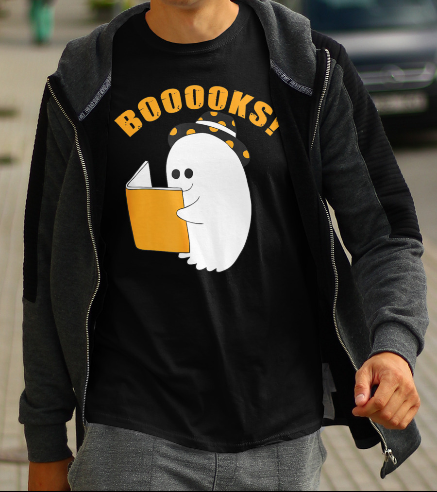 Booooks Cute Ghost Halloween Library Reading Books T-Shirt