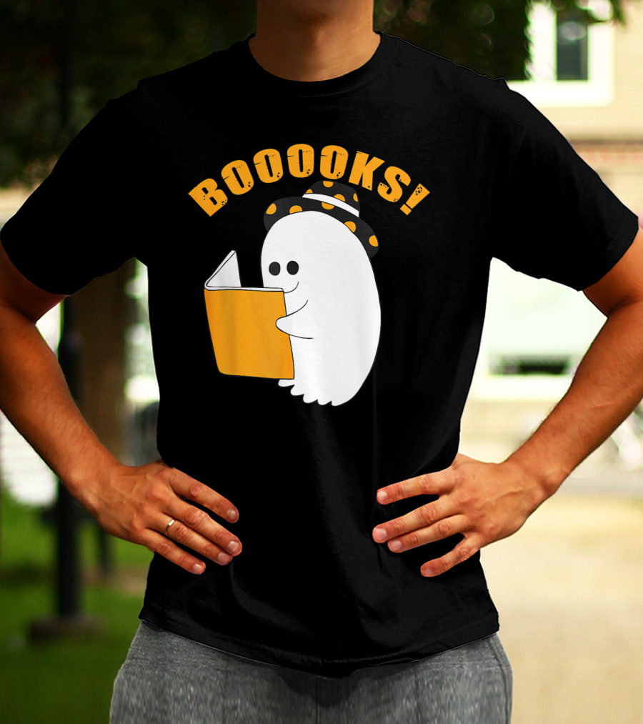 Booooks Cute Ghost Halloween Library Reading Books T-Shirt