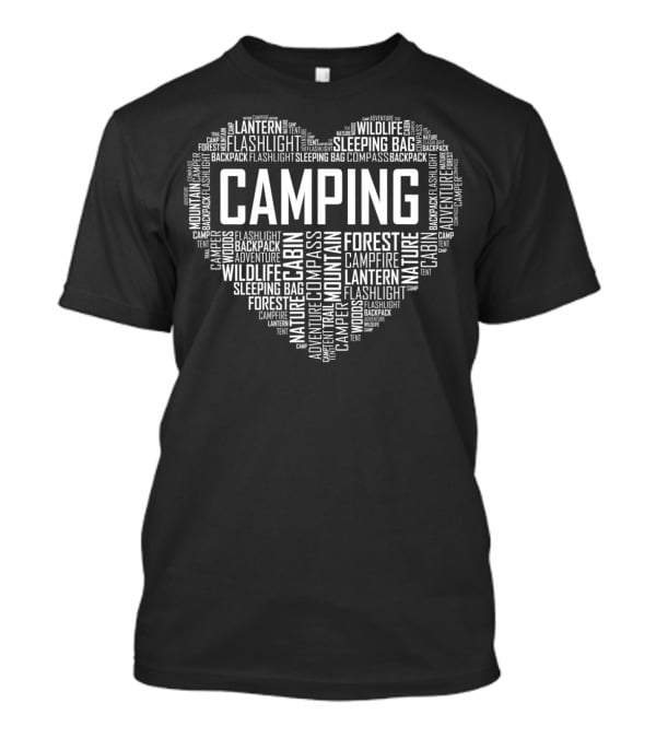 Camping Lantern Forest Adventure Cabin Nature Wildlife Mountain Heart T-Shirt