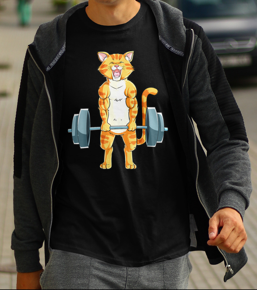 Cat Powerlifting Deadlift Gym Lifting Weights T-Shirt