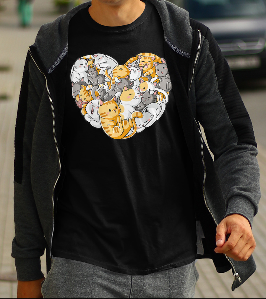 Cat Heart Valentines Day Women Funny Kitty Kitten Cuddly Cats In Love T-Shirt