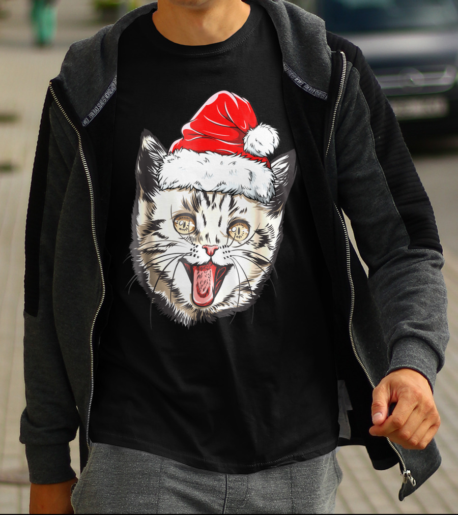 Festive Cat Santa Holiday Cheer T-Shirt