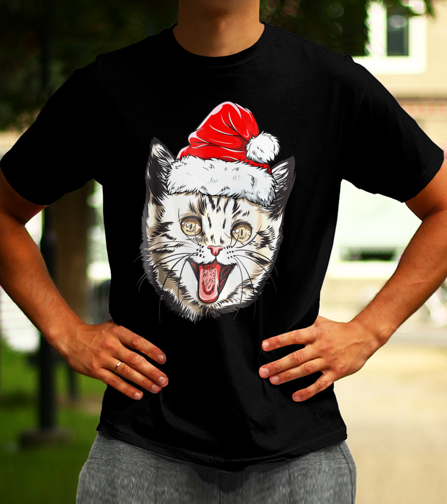 Festive Cat Santa Holiday Cheer T-Shirt